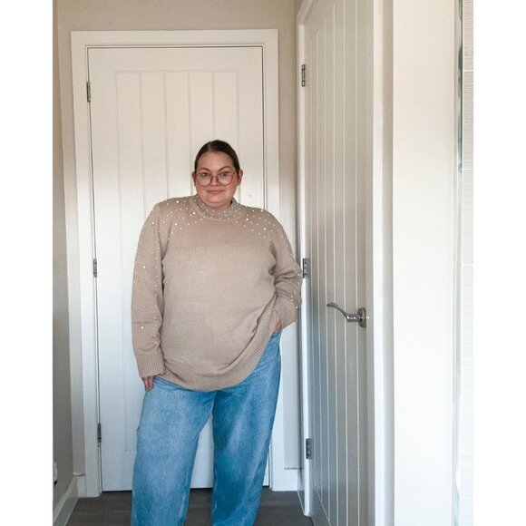 Plus Size Sweater Women Acrylic Lantern Sleeve Mock Neck XL-5XL Cozy - Picture 4 of 5